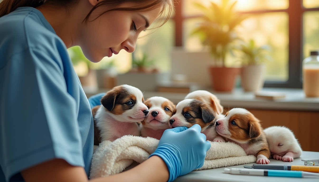 découvrez les essentiels premiers soins à apporter aux chiots nouveau-nés pour assurer leur santé et bien-être. apprenez les étapes cruciales pour les nourrir, les garder au chaud et les surveiller pour un départ optimal dans la vie.