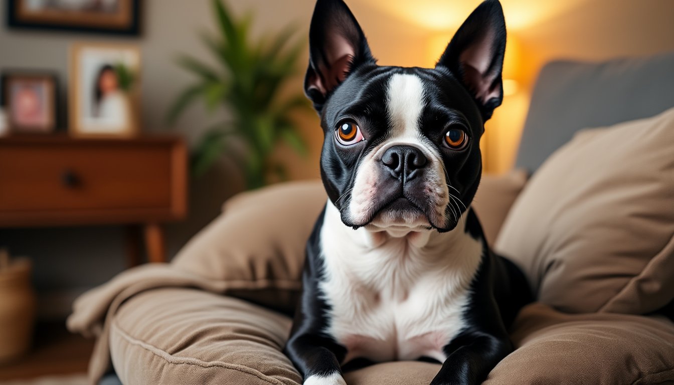 découvrez le boston terrier, une race de chien au caractère affectueux, à la stature élégante et au charme irrésistible. petit par la taille mais grand par son amour, cet animal de compagnie fidéle apportera joie et tendresse à votre foyer.